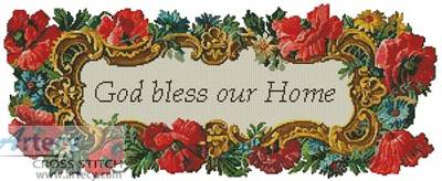 God Bless Our Home Cross Stitch Pattern Flowers