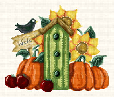 Autumn Birdhouse Cross Stitch Pattern birds