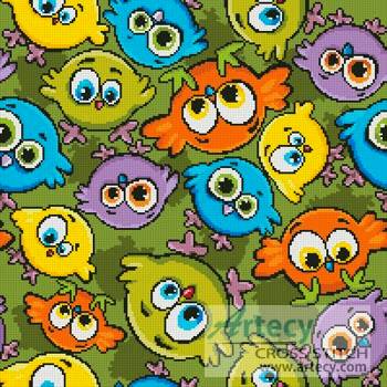 Cartoon Birds Cushion Cross Stitch Pattern to print online.